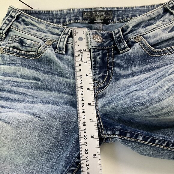 Silver Jeans Womens Blue Distressed Frances 18" Stretch Denim Pocket Boot Cut - Picture 16 of 16